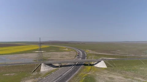 The Crimea Bridge. The road junction at highway A-290 on April 26, 2018 Stock Footage 89420305