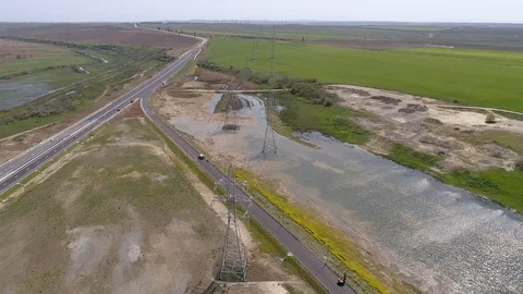 The Crimea Bridge. The road junction at highway A-290 on April 26, 2018 Stock Footage 89425307