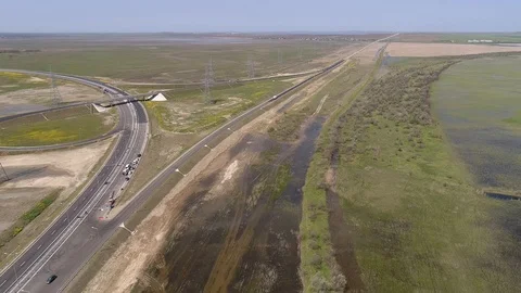 The Crimea Bridge. The road junction at highway A-290 on April 26, 2018 Stock Footage 89425346