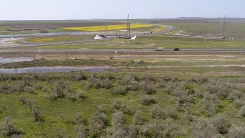 The Crimea Bridge. The road junction at highway A-290 on April 26, 2018 Stock Footage 89444302