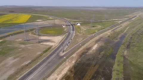The Crimea Bridge. The road junction at highway A-290 on April 26, 2018 Stock Footage 89445826