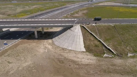 The Crimea Bridge. The road junction at highway A-290 on April 26, 2018 Stock Footage 89445880