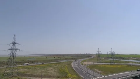 The Crimea Bridge. The road junction at highway A-290 on April 26, 2018 Stock Footage 89445901