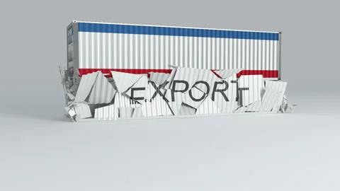 Crimea container with the flag falls on top of a container labeled EXPORT Stock Footage 124446037