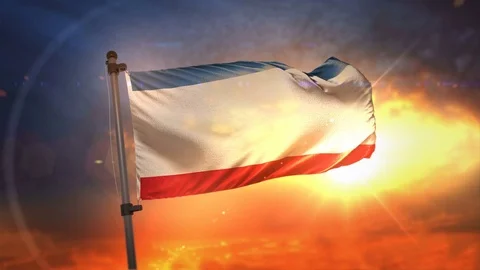 Crimea Flag Backlit At Beautiful Sunrise Loop Slow Motion 4K Stock Footage 76317355