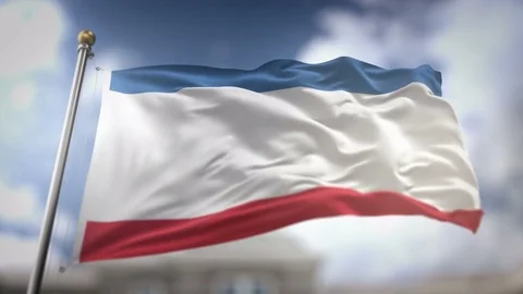 Crimea Flag Waving Slow Motion 3D Rendering Blue Sky Background - Seamless .. Stock Footage 75242610