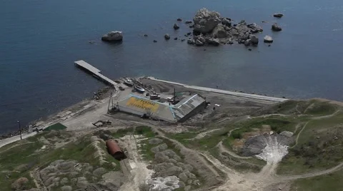 CRIMEA. JANUARY 2011: Above view of the small pier Stock Footage 49732914