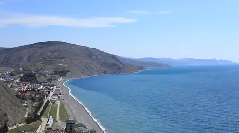 CRIMEA. JANUARY 2011: Top view of the city and the beach Stock Footage 49732873