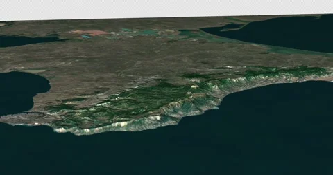 Crimea map from south to north 3d relief 4K satellite ground low height fly Stock Footage 213014809
