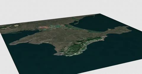 Crimea map from south to north 3d relief 4K satellite ground height fly Stock Footage 213015661