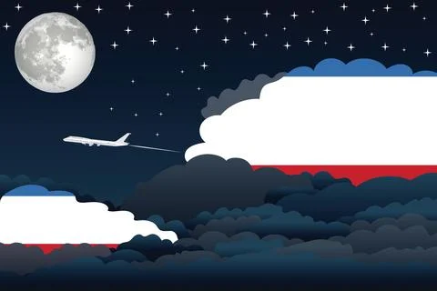 Crimea Night Clouds Airplane Vector Illustration Stock Illustration