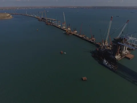 Crimean Bridge, 1 arc installed, short lookaround Stock Footage 81140582