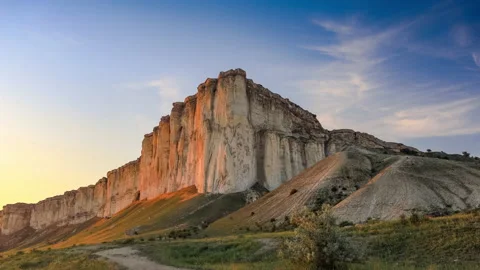 Crimean landmark - White rock in the light of the setting sun Stock Footage 156764989