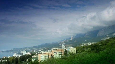 Crimean settlement against running clouds. 動画素材 397181