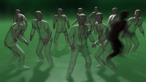 Criminal activity. 3d animation. Dark shadow figure moving among people Stock Footage 91724147