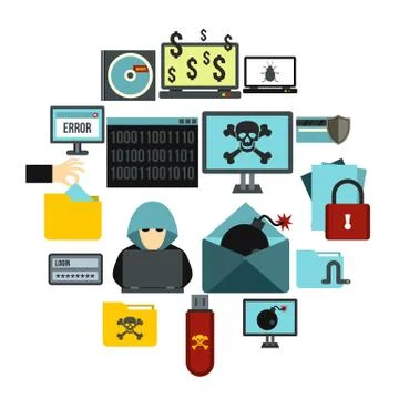 Criminal activity icons set, flat style 스톡 일러스트