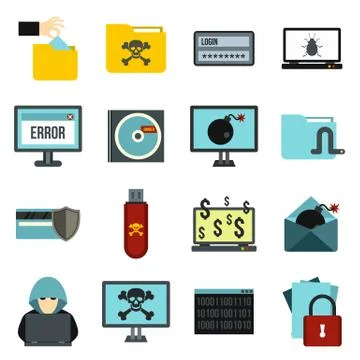 Criminal activity icons set, flat style Stock Illustration