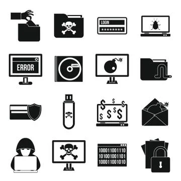 Criminal activity icons set, simple style Stock Illustration