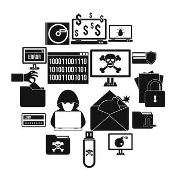 Criminal activity icons set, simple style Stock Illustration