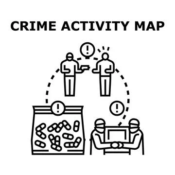 Criminal activity map illustrating various illegal acts Stock Illustration