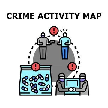 Criminal activity map illustrating various illegal acts Stock Illustration