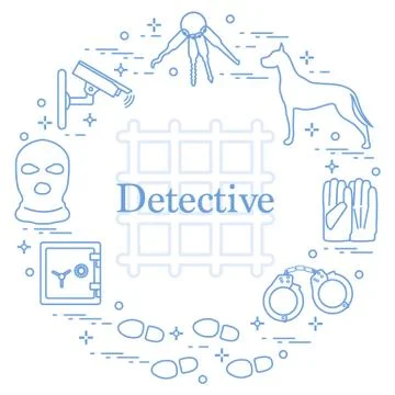 Criminal and detective elements. Crime, law and justice vector icons. Stock Illustration