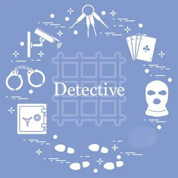 Criminal and detective elements. Crime, law and justice vector icons. Stock Illustration