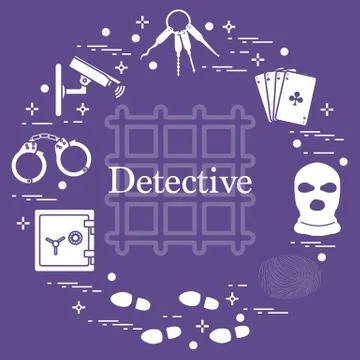 Criminal and detective elements. Crime, law and justice vector icons. Stock Illustration
