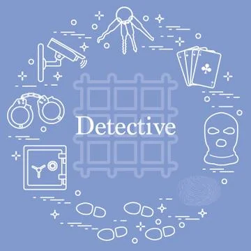 Criminal and detective elements. Crime, law and justice vector icons. Stock Illustration