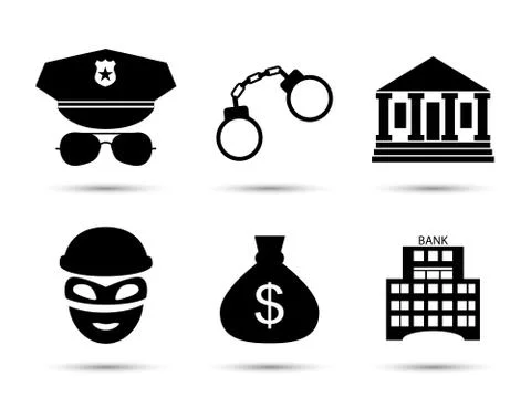 Criminal and prison vector icons set Stock Illustration