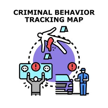 Criminal behavior tracking map crime investigation process Stock Illustration