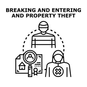 Criminal breaking into property and stealing possessions concept Stock Illustration
