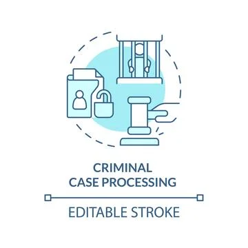 Criminal case processing blue concept icon Stock Illustration