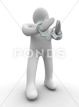Criminal chained in handcuffs. Isolated 3D image Illustration #62538552
