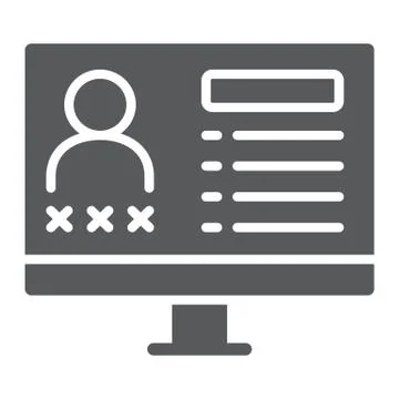 Criminal database glyph icon, data and crime, monitor sign, vector graphics, a Illustrazione stock