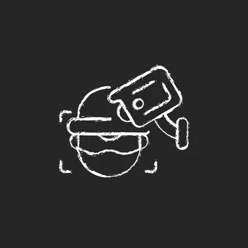 Criminal detection with surveillance camera chalk white icon on dark background Stock Illustration