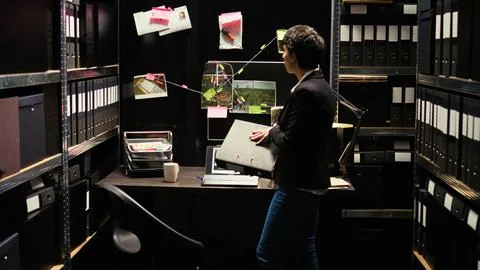 Criminal expert reviews documents Stock Photos