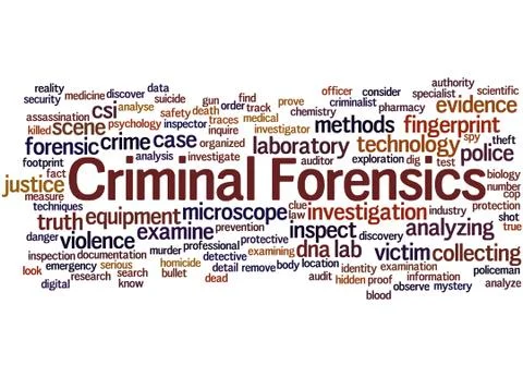 Criminal Forensics, word cloud concept Illustrazione stock