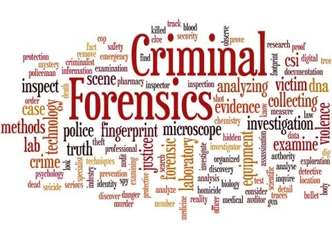 Criminal Forensics, word cloud concept Illustrazione stock