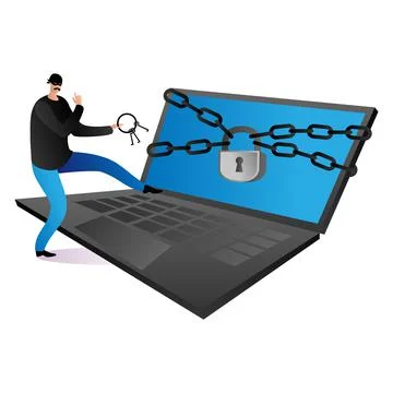 Criminal hacker steal personal data, hacking attack to laptop, cyber security Stock Illustration