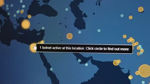 Criminal Hacker using computer pointing to a world map for organizing global Stock Footage 249656282