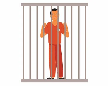 Criminal man in jail flat vector illustration. Stock Illustration