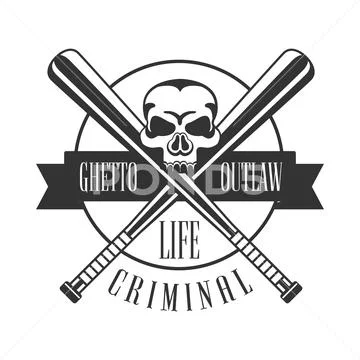 Criminal Outlaw Street Club Black And White Sign Design Template With Text Stock Illustration