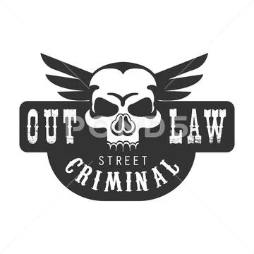 Criminal Outlaw Street Club Black And White Sign Design Template With Text And Stock Illustration
