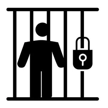 Criminal in prison solid icon. Prisioner in jail illustration isolated on white Stock Illustration