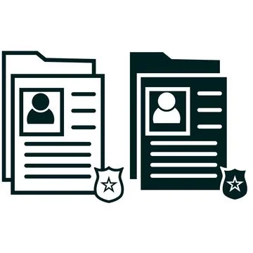 Criminal record icon. Note and law sign. Police report symbol. Stock Illustration