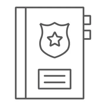 Criminal record thin line icon, note and law, police report sign, vector Stock Illustration