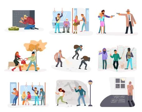 Criminal set of malefactor Stock Illustration