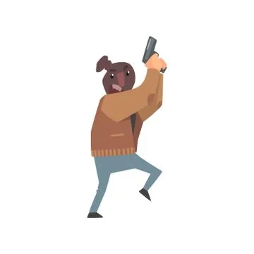 Criminal With The Sock On Head Holding Gun Committing A Crime Robbing The Bank Stock Illustration