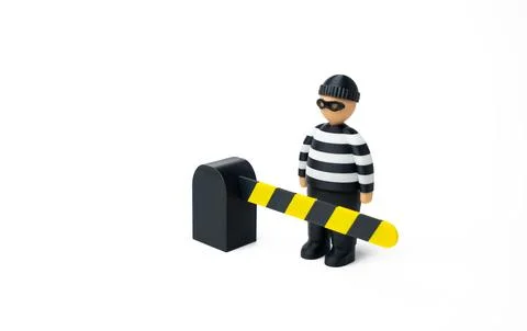 The criminal is stopped by a barrier. Security systems and perimeter contro.. 스톡 일러스트